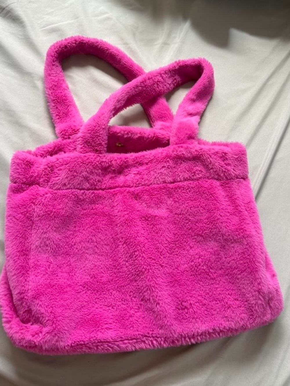Plush Hot Pink Faux Fur Tote Bag with Double Handles